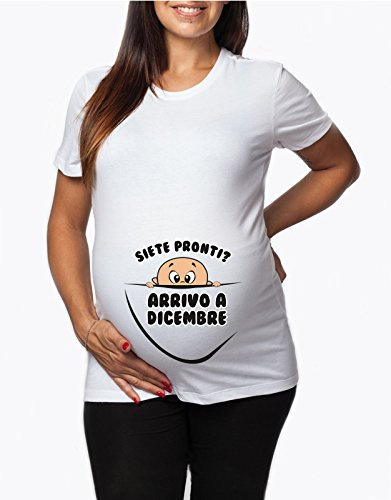 Tshirt Lunga da Donna Ideale per Il Premaman - Maschietto Arrivo a Dicembre - Maglietta Premaman - Regalo Futura Mamma - Idea Regalo per Futura Mamma