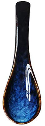 Cuillère à soupe en céramique bleue de style japonais Ramen Bol à soupe cuillère à soupe Cuillère à riz