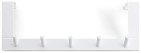 Rayen - Kleiderbügel 5 Haken - Tür-Garderobe - Hakenstange - Türhänger - Multifunktional - Platzsparend - Weiß - 36 cm x 12,5 cm x 4 cm