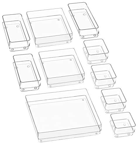 Puricon Organizer Cassetti Scrivania, Contenitori per Cassetti Trucchi Bagno, 10 Pezzi Organizzatore Cassetti Cucina, Divisori Per Cassetti, Scatole Plastica Trasparenti Organizer - Chiaro