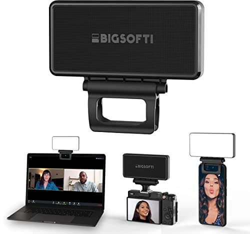 BIGSOFTI Portable LED Soft Selfie Light for Phone, Camera & Laptop - USB Rechargeable, 15 Presets, 1500 mAh 10H Battery, Ultra Lightweight for Vlog, Makeup, Video Conference, Live Steam, YouTube