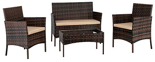 Alightup Ensemble Salon de Jardin Exterieur en Resine 4 Meubles Résine Tressée Ensemble Table et Chaises Coussins d´Assise Amovibles Canapé 1 Table en Verre Trempé Gain de Place