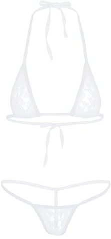 Freebily Metallisk Micro Bikini Sexig Hot Sea Half Cup BH Mini Tanga String Stringtrosa Rumb Baddräkt 2 Bitar Trikini Flicka Curvy Tankini Brasiliansk, Typ 1, one size