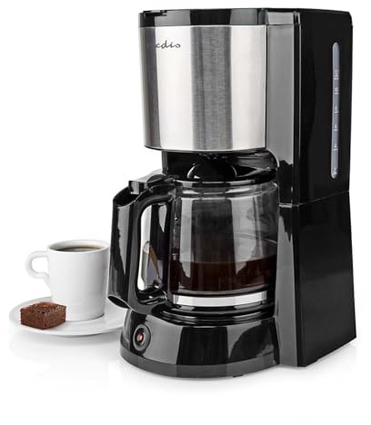 NEDIS 1.25L Filter Coffee Machine with Keep Warm for 10 Cups, Anti Drip Function, Reusable Filter - Black/Silver