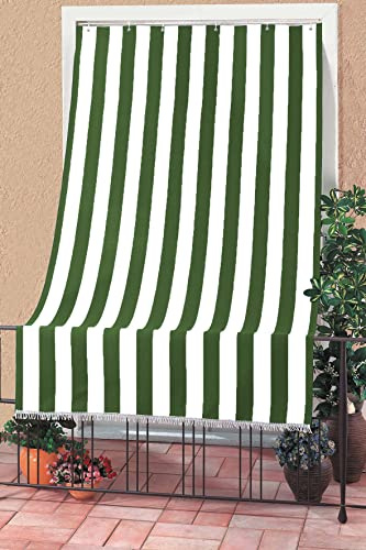 Rivers Rideau de soleil à rayures pour balcon et fenêtre extérieur, polyester léger, filtre la lumière solaire, différentes tailles et couleurs, avec franges et anneaux en plastique, 290 x 290 cm