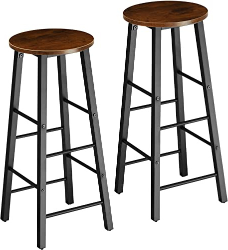 tectake® 2 Sgabelli bar 31x31x72,5cm, Sgabelli cucina stile industriale, Sedie bar con poggiapiedi effetto legno, Arredo Cucina, Sala da pranzo, Ufficio, Hotel, Penisola, Bancone - Legno Scuro