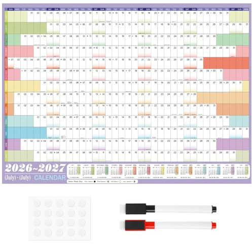 VEYLIN Academic Wall Planner 2026-2027, JULY 2026- JULY 2027 Wall Calendar A1 Yearly Planner With Stickers A1 Large 85cm X 62cm
