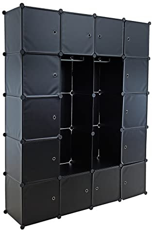 ESTEXO Regalsystem Würfelregal Steckregal mit Kleiderstange DIY Kunststoff Regal Stecksystem Kleiderschrank Schwarz