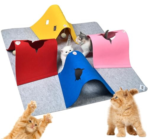 Cat Toys Tunnel for Indoor Cats, Interactive Cat Enrichment Furniture with Plush Ball for Small Animals Pets, Kittens, Rabbit Cave Accessories