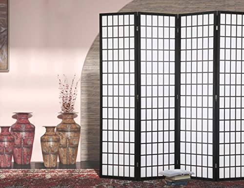 4 Panel Wood Room Dividers and Folding Privacy Screens, Traditional Chinese and Japanese Classic Grid Styling Folding Privacy Wooden Screen, 6 Ft Tall 6 Ft Wide Room Partitions and Dividers