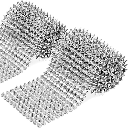 Swpeet Set di borchie da cucire in argento da 2 metri con punto a punta, rivetti a forma di albero a cono e rivetti a punta, con retro piatto, punk, rock, per abiti in stile, decorazione fai da te