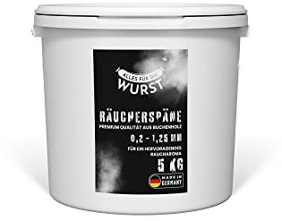 Alles für die Wurst - Räuchermehl Buche, naturbelassenes Buchenrundholz, verschiedene Körnungen erhältlich, Räuchermehl, Räucherchips, für ein perfektes Räucherergebnis (0,2-1,25 mm - 5 kg Eimer)
