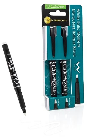 MANUSCRIPT Callicreative Italic Marker Pen in White | White Permanent Markers | Calligraphy Pens for Lettering, Journals & Crafts | Set of 2 Medium 2.5mm Chisel Tip Pens