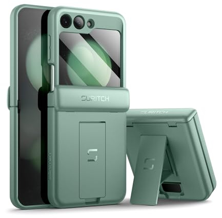 SURITCH for Samsung Galaxy Z Flip 5 Case with Built-in Screen Protector & Kickstand & Hinge Protection, Full-Body Shockproof Protective Cover for Z Flip 5 (2023) -(Matcha Green)