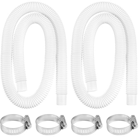 2 Pcs Tuyau de Piscine,150cm/59in Tuyau de Rechange pour Piscine, Hors Sol Tuyau de Remplacement de Piscine,avec 4 colliers de serrage en métal,Tuyau Piscine 32mm,pour Intex,accessoires de piscines
