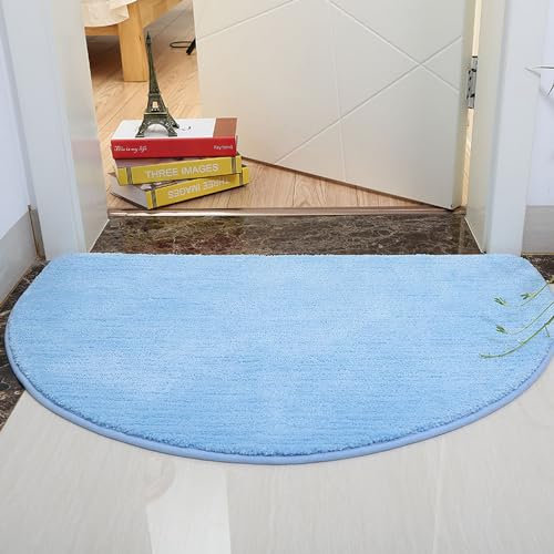 Reyox Teppich Halbkreis Hochflor Einfarbiges Flauschig Weich rutschfest für Wohnzimmer Schlafzimmer Küche Badezimmer Hellblaues 40x60cm