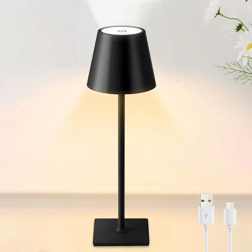 Forhome LED Tischlampe Kabellos Akku Aufladbar, USB Akku Kabellose Lampe Tischlampe, LED Tischleuchte Kabellos LED Lampe Tischlampe Akku Tischleuchte Outdoor Indoor Akku Tischlampe LED (Weiß)