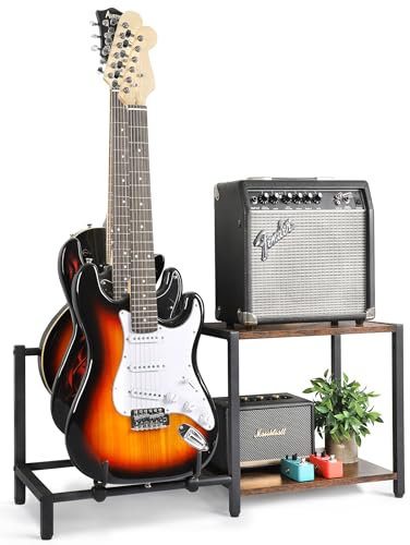 Gitarrenständer, 3-Halter E-Bass-Gitarre mit Gitarrenverstärker-Ständer, verstellbarer Gitarrenhalter, Gitarrenständer für mehrere Gitarren und Gitarrenzubehör, Gitarren-Display für Musikstudio Home
