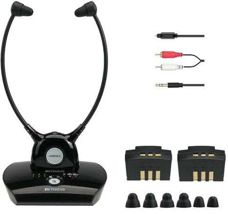 Retekess TA008 Auriculares Para Tv Inalambrico, Auriculares Inalambricos Tv Sin Cable, 2.4G Baja Latencia, Batería Dual - 10H Usando, Amplificador De Sonido De TV Para Mayores
