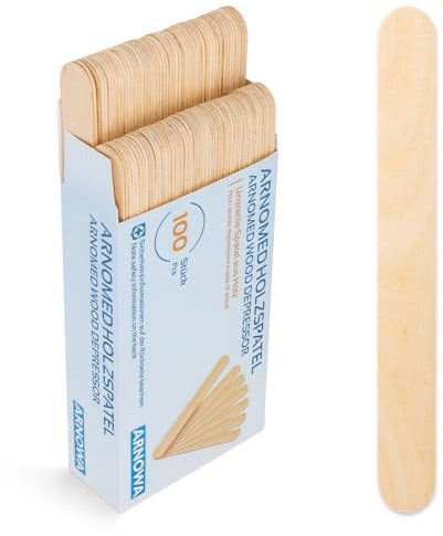 100x ARNOMED® Holzspatel, Holzstäbchen für Eis, Basteln & Waxing, Einweg Holzstiele, Eisstiele, Zungenspatel, Bastelholzstäbchen, Wooden Sticks, Mundspatel, Rührstäbchen aus Holz