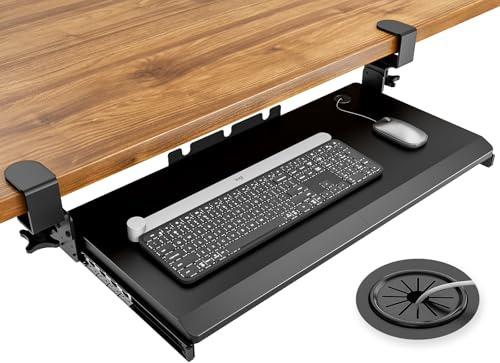 Tastaturablage unter dem Schreibtisch, ausziehbar, mit extra stabilem C-Klemmhalterungssystem, 27,3 (82,5 cm inkl. Klemmen) x 27,9 cm, ausziehbare Plattform, Computerschublade zum Tippen, Schwarz