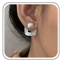 Inateannal Pendientes de chaqueta de orejas cuadradas Pendientes colgantes cuadrados huecos Pendientes cuadrados de plata Pendientes vintage de doble cara Pendientes cuadrados delanteros traseros