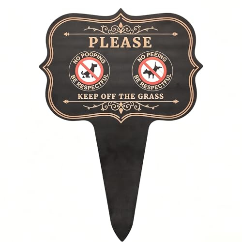 Peacoblue Cartello con scritta No Poop or Pee Dog, 34,5 × 24,5 cm, Keep Off the Grass Yard con paletto integrato, cartello in metallo su entrambi i lati per giardini, cortili e spazi pubblici