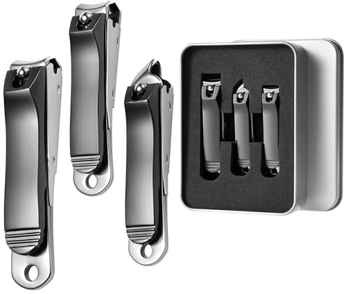 Tagliaunghie con Portaunghie Anti-Schiocco, Set Tagliaunghie per Mani e Piedi in Acciaio Inox, Tronchesino Unghie Piedi per e Incarnite con Lima, Kit Manicure e Pedicure (Nero 3-in-1)