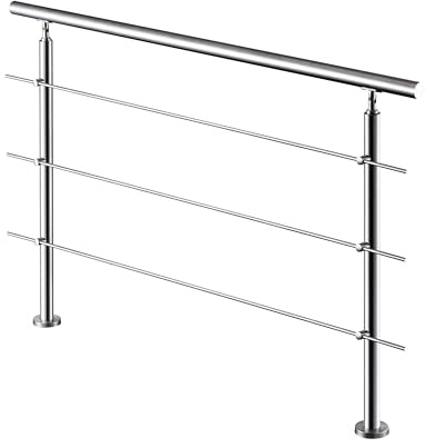 AICA Barandilla escalera, barandilla de acero inoxidable 304, pasamanos de escalera para interior y exterior escaleras, jardin, balcón, terraza, 150x106 cm, 3 barras transversales