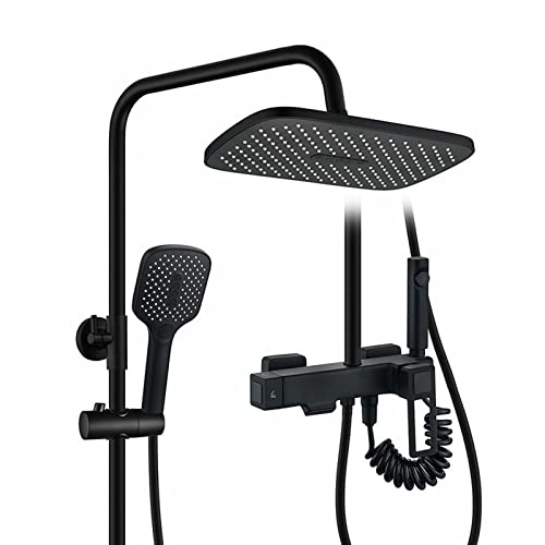 Exponerad dusch med duschhuvud, justerbar handhållen sprayer och badkarpip och bidetkran, väggmontering med hög flöde badrum mixer combo set, svart