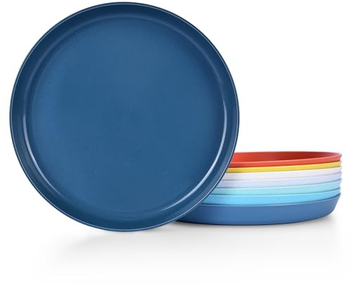 10 Inch Large Plastic Dinner Plates Set of 8 Wheat Straw Plates for Kitchen Unbreakable Plate Set for desserts, snacks, salads, pasta, and fruits