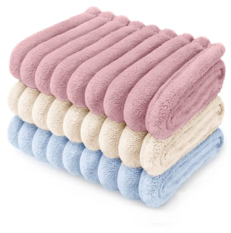 luciphia 3-delat paket katthundfiltar, maskintvättbar mjuk och hållbar flanell, hundfilt bilskydd säng soffa rosa beige blå 52_x_76_cm