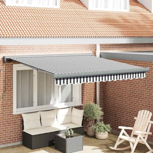 Mokuyary markis infällbar antracit och vit 3 x 2,5 m tyg och aluminium, klämmarkis med handvev, balkongmarkis solskydd för balkong terrass trädgård