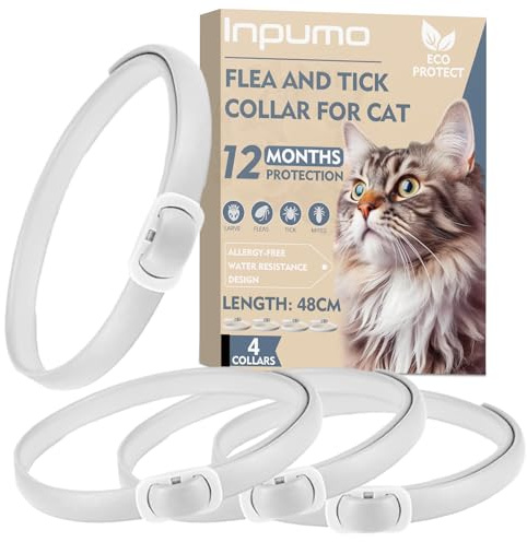 Collier Anti Puces pour Chats, Réglable et Imperméable, Protection 12 Mois, Traitement Naturel aux Huiles Essentielles pour Tous Les Chats (4PCS)