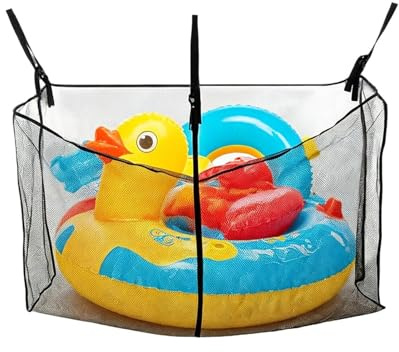Pool Float Storage - Extra Large Mesh Organizer, Hängande förvaringsväska, platsbesparande väggfäste | Effektiv organisationslösning för pooltillbehör, simdjur, poolnudlar och strandleksaker