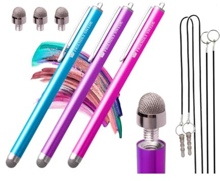 The Friendly Swede Touchpen 3 Stück Hybrid Stylus - Touchscreen Eingabestift mit austauschbarer Mikrofaserspitze für Handy, Tablet (Hellblau, Lila, Pink)