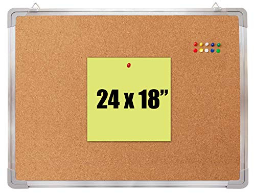 Anslagstavla set – korkbräda 61 x 45 cm + 10 färgstift – liten mini hängande tackmeddelande memo bildtavla för hemmakontor skola – presentation, display och planering (kork 61 x 45 cm)