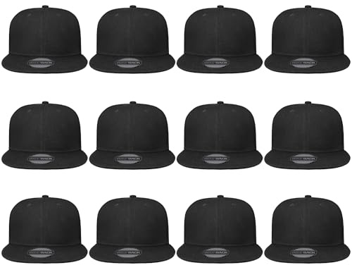 Gelante Plain Blank Flat Brim Adjustable Snapback Baseball Caps Wholesale LOT 12 Pack - 1500-Black