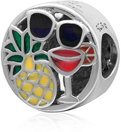 Argent sterling 925 Ananas Lunettes de soleil Coupe de vin d'été charmes Amour Charm anniversaire Charm pour Pandora Charms Perles Bracelet