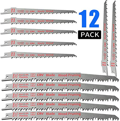 Hanida Reciprocating Saw Blade Set 12 Pack, 9-Inch 5-Pack and 6-Inch 7-Pack Sabre Saw Blades CRV Pruning Saw Blades for Metal and Wood Cutting