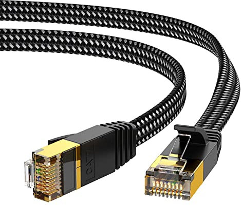 KINBETA Cat 7 Câble Ethernet 1m, Câble Réseau Gigabit Ethernet Cat7 à Haut Débit, Câble LAN Plat Tressé Rj45 Câble de Patch Blindé pour Xbox PS3 PS4 PC Laptop Routeur TV