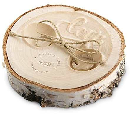 Hochzeit Ringkissen Love Birkenscheibe Gravur individuell ca. 11 cm Durchmesser - Blume