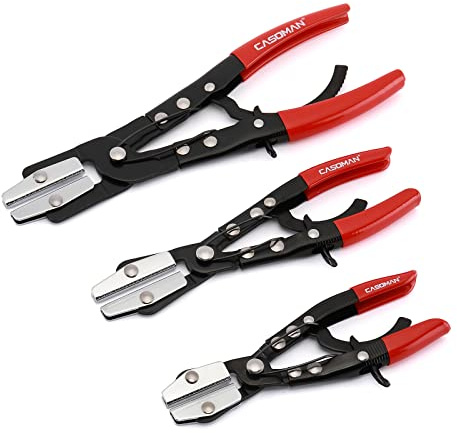 CASOMAN 3-Piece Ratcheting Hose Pinch Off Pliers Set, 8, 10, 12 Locking Hose Pinch Pliers Set, for Radiator, Coolant, Automotive, Fuel Lines