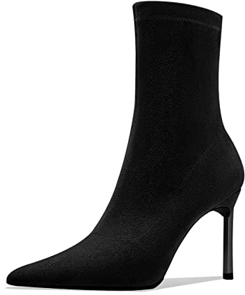 Castamere Femmes Aiguille Haut High Talon Heel Fermé Pointu Bout Slip-on Bottines Bureau Party Clear Cute Classique Bottes Noir 39 EU
