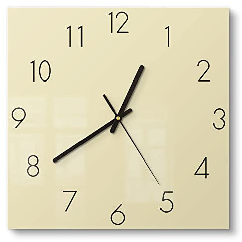 DEQORI Glasuhr | 30x30 cm | Unifarben - Beige | ausgefallene leise Design Uhr aus Glas | Wanduhr für Wohnzimmer & Küche | Moderne Hingucker Uhr für die Wand