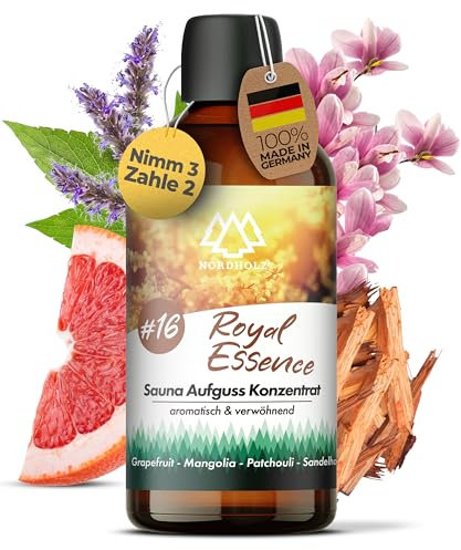 NORDHOLZ® Saunaaufguss - Sauna Aufgussmittel premium Qualität [24 Sorten - 100ml] besonderer & natürlicher Sauna Duft für intensive & erholsame Momente - Perfektes Sauna Zubehör