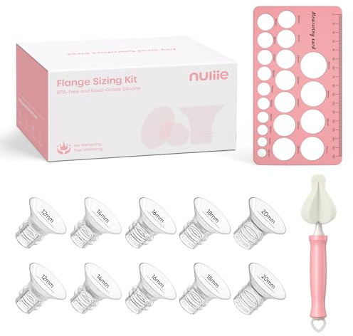 Nuliie Kit de taille de bride 10 pièces 12/14/16/18/20 mm pour bride/bouclier de 24 mm de la plupart des pompes, brides en silicone pour tire-lait électrique Momcozy/Spectra, kit essentiel de pompage