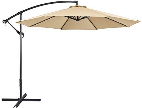 Yaheetech Ampelschirm Φ 300 cm Neigbar Achteckiger Sonnenschirm mit Kurbel Freiarmschirm für Terrasse/Balkon/Garten/Strand Hellbraun