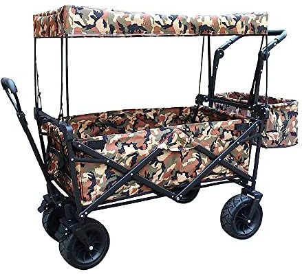 CRBUDY Chariot à Bras Pliable G-Arden, Chariot Robuste avec auvent, Chariot de Courses Multifonction pour Camping en Plein air, Camion de Traction de Plage avec 4 Roues, Charge : 150 kg/a