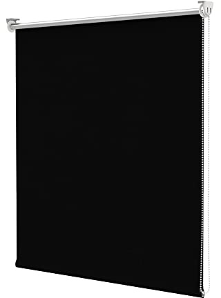 Deswell Verdunkelungsrollo Klemmfix ohne Bohren & mit Bohren Schwarz B90 x H150 cm(Stoffbreite 85cm) Thermorollo Sichtschutz Sonnenschutz, Klemmrollo Wandmontage Seitenzugrollo für Fenster